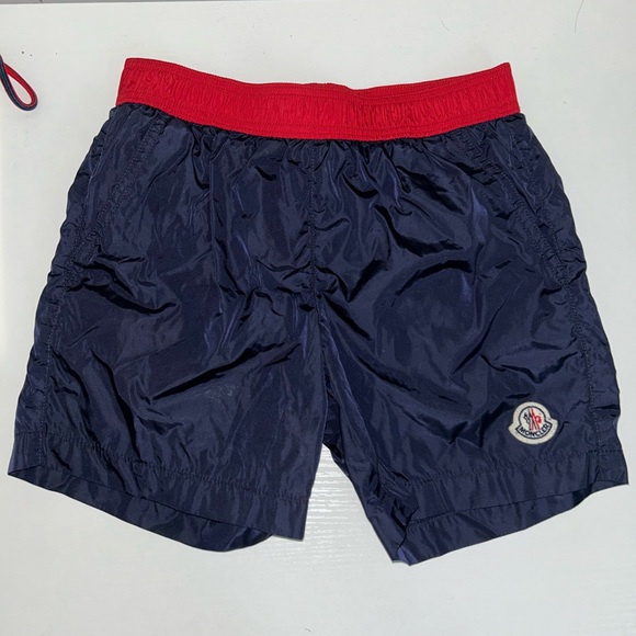 Moncler Dark Blue Shorts with Bold Red Waistband